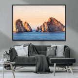72996116-MGV-CV-36X24-El Arco Wall Art Canvas Print, Framed Cabo Rocks Art Picture Print, Ocean Arch Perfect Golden Coastal Landmark Decor Artwork