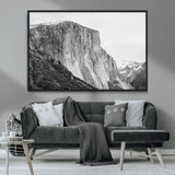 39393420-MGV-CV-36X24-El Capitan Wall Art Canvas Print, Framed Yosemite Cliff Art Picture Print, Monochrome Mountain Perfect Monochrome Sierra Decor