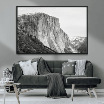 39393420-MGV-CV-36X24-El Capitan Wall Art Canvas Print, Framed Yosemite Cliff Art Picture Print, Monochrome Mountain Perfect Monochrome Sierra Decor