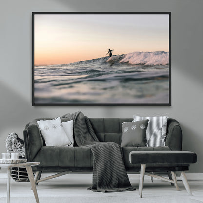 58502923-MGV-CV-36X24-Wave Rider Wall Art Canvas Print, Framed Ocean Wave Art Picture Print, Riding Surf Perfect Sunset Surf Decor Artwork