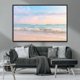 74679437-MGV-FC-36X24_Black-Pastel Ocean Wall Art Canvas Print, Framed Beach Waves Art Picture Print, Soft Sunset Perfect Pastel Coastal Decor Artwork