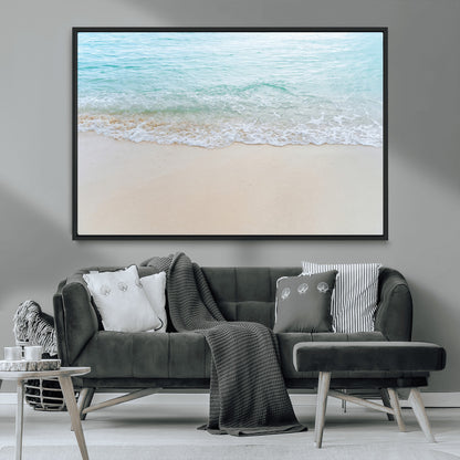 77194056-MGV-CV-36X24-Soft Shoreline Wall Art Canvas Print, Framed Gentle Waves Art Picture Print, Clear Water Perfect Minimalist Coastal Decor Artwork