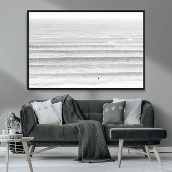66534476-MGV-CV-36X24-Lone Surfer Wall Art Canvas Print, Framed Ocean Waves Art Picture Print, Minimal Sea Perfect Minimal Coastal Decor Artwork