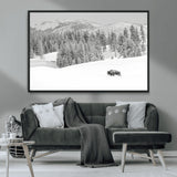 68081143-MGV-CV-36X24-Snowy Bison Wall Art Canvas Print, Framed Winter Forest Art Picture Print, Lone Bison Perfect Monochrome Winter Wild Decor Artwork