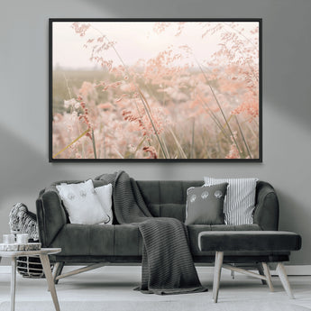 79164340-MGV-CV-36X24-Pastel Grasses Wall Art Canvas Print, Framed Soft Meadow Art Picture Print, Field in Breeze Perfect Pastel Minimal Decor Artwork