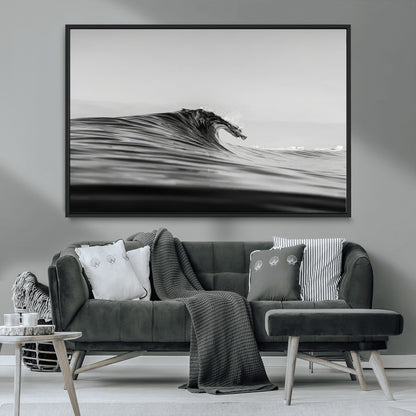 24029476-MGV-CV-36X24-Black Wave Wall Art Canvas Print, Framed Abstract Surf Art Picture Print, Minimalist Ocean Perfect Minimalist Coastal Decor