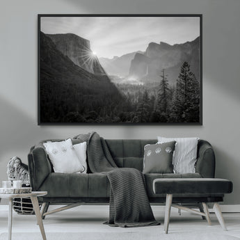 39278955-MGV-CV-36X24-Yosemite Valley Wall Art Canvas Print, Framed El Capitan Art Picture Print, Misty Mountain Perfect Modern Rustic Decor Artwork