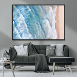 17641845-MGV-CV-36X24-Aerial Ocean Wall Art Canvas Print, Framed Blue Waves Art Picture Print, Sandy Shoreline Perfect Modern Coastal Decor Artwork