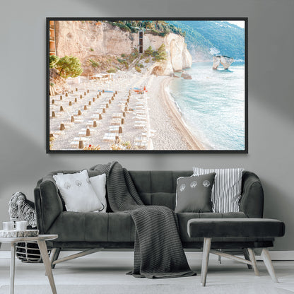 84816639-MGV-CV-36X24-Mediterranean Beach Wall Art Canvas Print, Framed Airy Coastal Art Picture Print, Summer Shore Perfect Coastal Retreat Decor