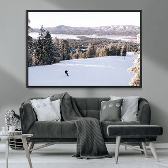 79857868-MGV-CV-36X24-Snowy Mountain Wall Art Canvas Print, Framed Ski Slope Art Picture Print, Winter Forest Perfect Modern Rustic Decor Artwork
