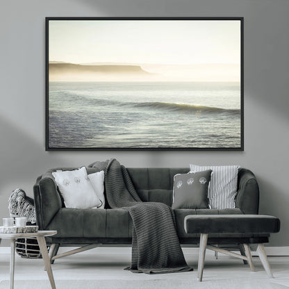 39310633-MGV-CV-36X24-Coastal Cliffs Wall Art Canvas Print, Framed Misty Ocean Art Picture Print, Morning Light Perfect Minimalistic Coastal Decor