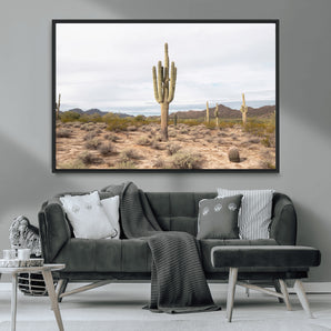 96147924-MGV-CV-36X24-Saguaro Cactus Wall Art Canvas Print, Framed Desert Cactus Art Picture Print, Earthy Desert Perfect Southwestern Boho Decor