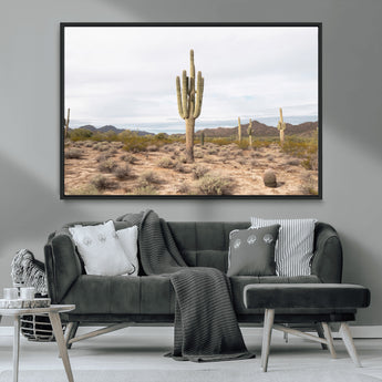 96147924-MGV-CV-36X24-Saguaro Cactus Wall Art Canvas Print, Framed Desert Cactus Art Picture Print, Earthy Desert Perfect Southwestern Boho Decor