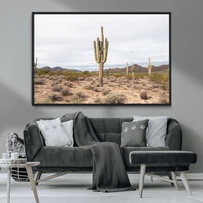 96147924-MGV-CV-36X24-Saguaro Cactus Wall Art Canvas Print, Framed Desert Cactus Art Picture Print, Earthy Desert Perfect Southwestern Boho Decor