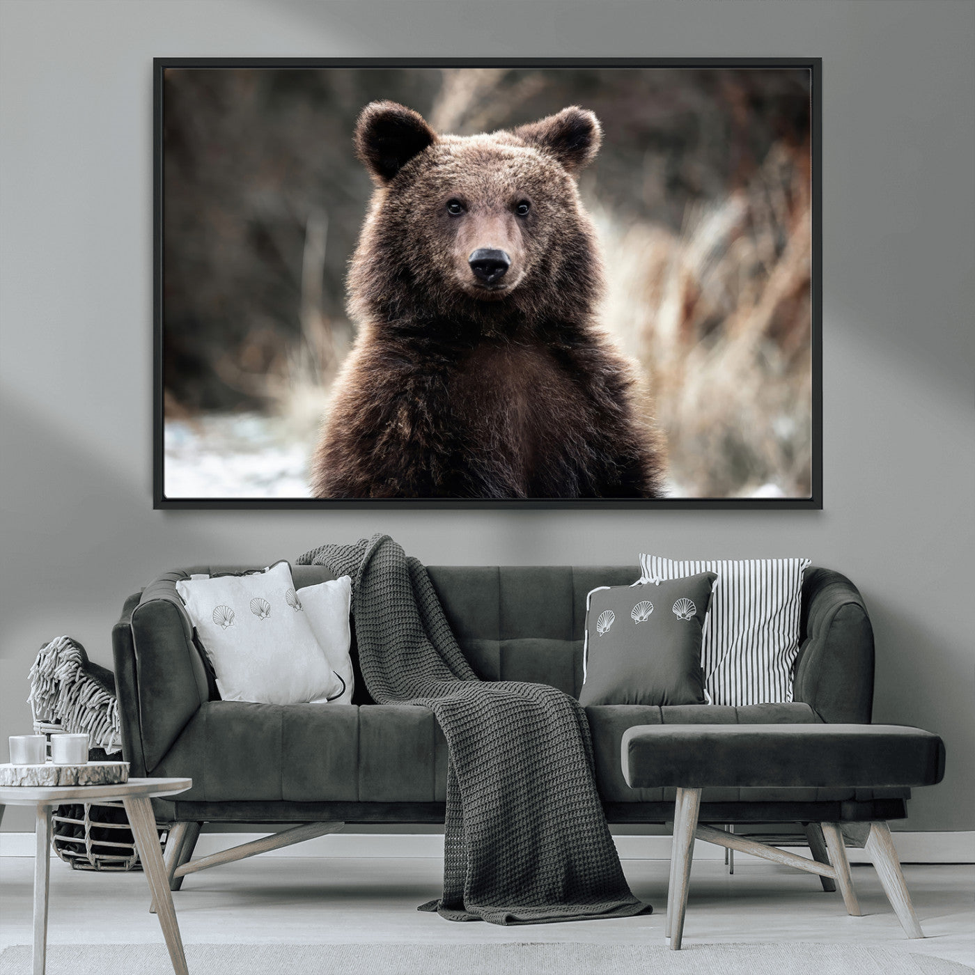 47112103-MGV-CV-36X24-Brown Bear Wall Art Canvas Print, Framed Forest Wildlife Art Picture Print, Woodland Bear Perfect Rustic Cabin Decor Artwork