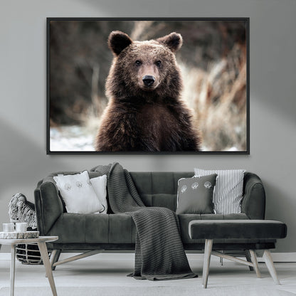 47112103-MGV-CV-36X24-Brown Bear Wall Art Canvas Print, Framed Forest Wildlife Art Picture Print, Woodland Bear Perfect Rustic Cabin Decor Artwork