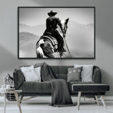 83102464-MGV-CV-36X24-Western Cowboy Wall Art Canvas Print, Framed Monochrome Horse Art Picture Print, Western Equestrian Perfect Rustic Western Decor