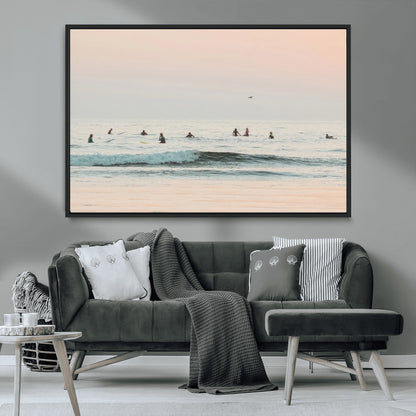 98888919-MGV-CV-36X24-Pastel Ocean Wall Art Canvas Print, Framed Soft Sunset Swimming Art Picture Print, Calm Sea Horizon Perfect Soft Coastal