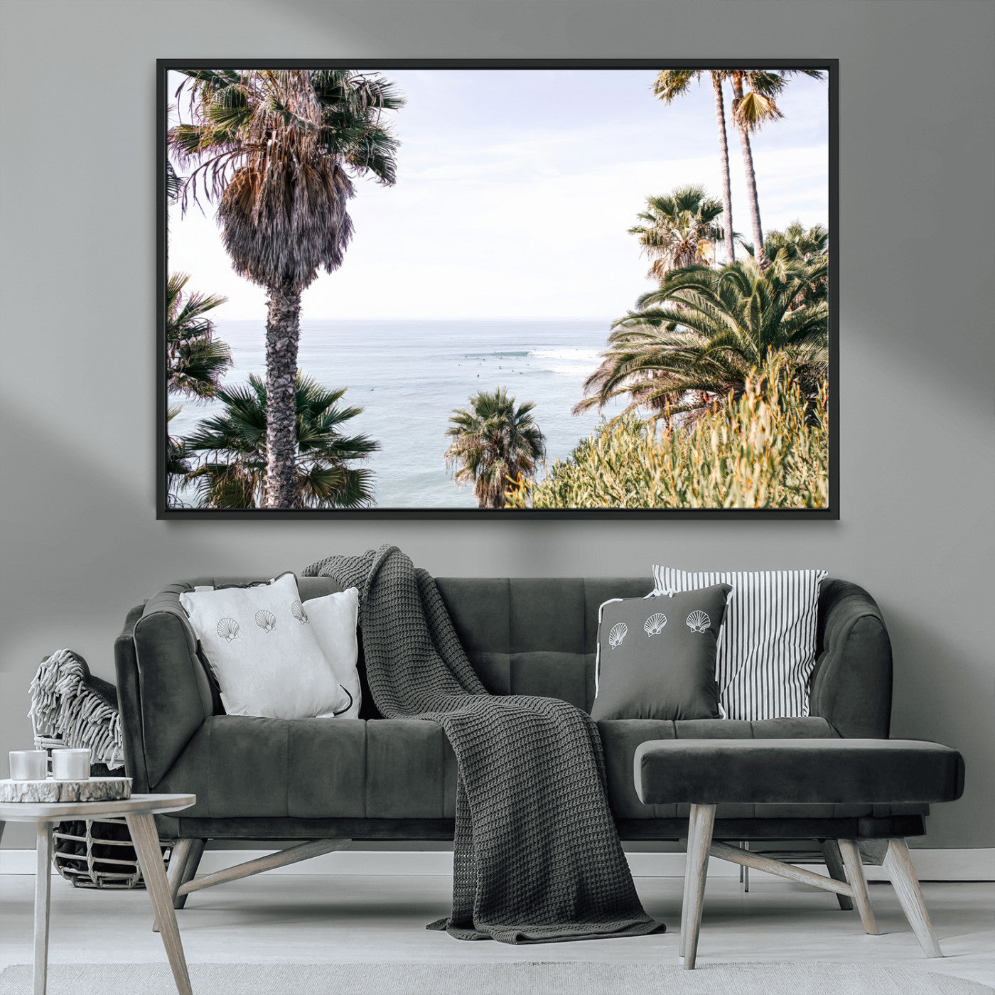 51404565-MGV-CV-36X24-Palm Trees Wall Art Canvas Print, Framed Ocean Breeze Art Picture Print, Coastal View Perfect Tropical Coastal Decor Artwork