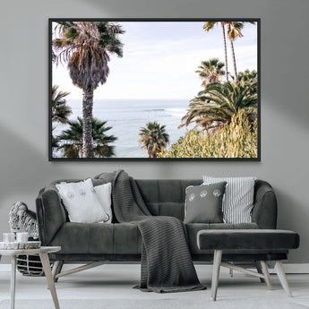 51404565-MGV-CV-36X24-Palm Trees Wall Art Canvas Print, Framed Ocean Breeze Art Picture Print, Coastal View Perfect Tropical Coastal Decor Artwork