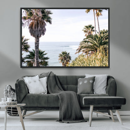 51404565-MGV-CV-36X24-Palm Trees Wall Art Canvas Print, Framed Ocean Breeze Art Picture Print, Coastal View Perfect Tropical Coastal Decor Artwork