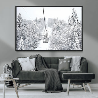44705668-MGV-CV-36X24-Winter Forest Wall Art Canvas Print, Framed Snowy Forest Art Picture Print, Ski Lift Perfect Scandinavian Decor Artwork