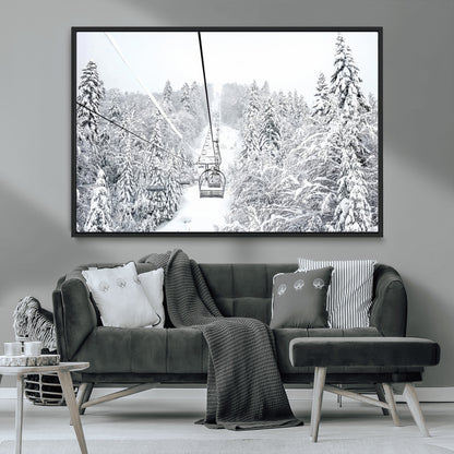 44705668-MGV-CV-36X24-Winter Forest Wall Art Canvas Print, Framed Snowy Forest Art Picture Print, Ski Lift Perfect Scandinavian Decor Artwork