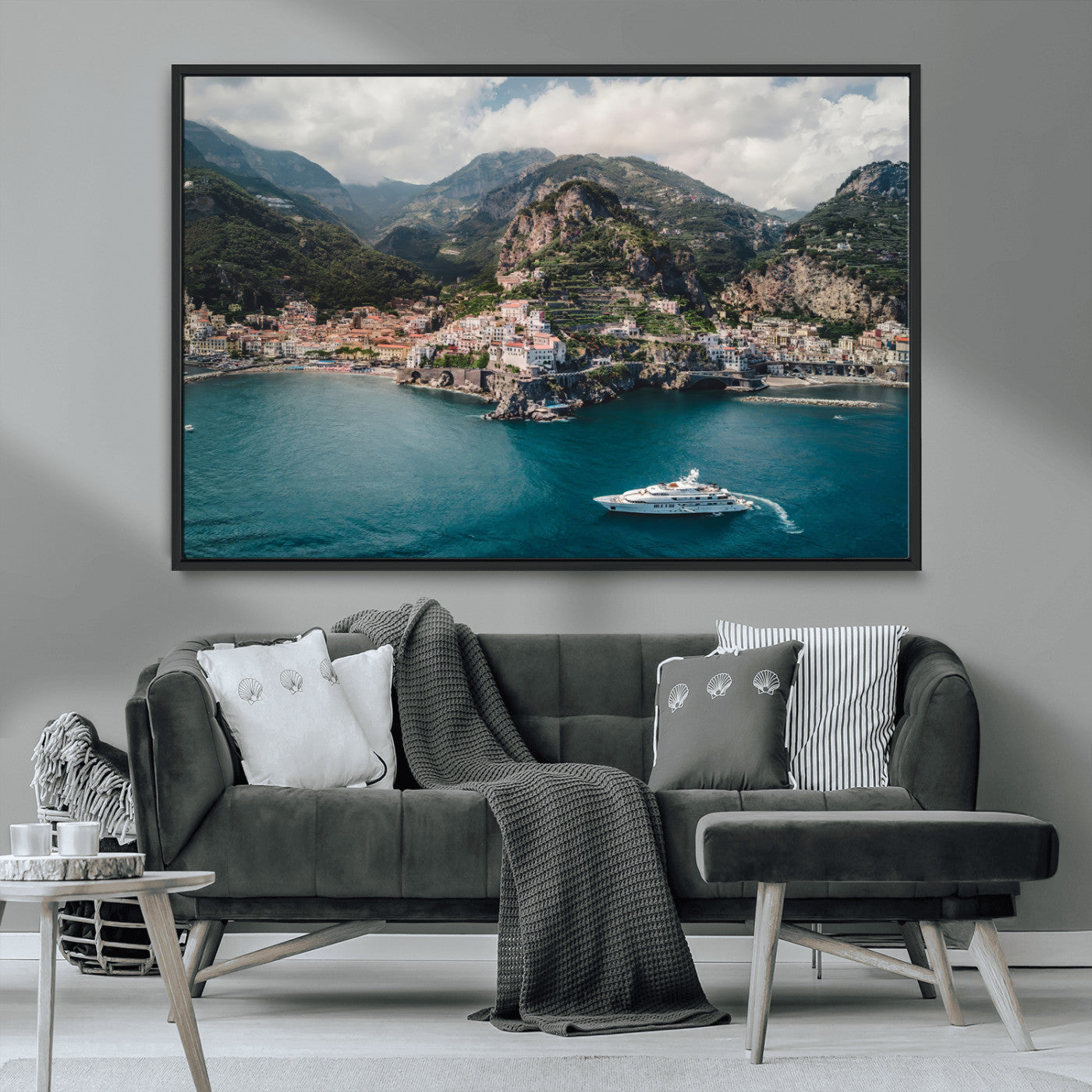 20321590-MGV-CV-36X24-Amalfi Coast Wall Art Canvas Print, Framed Italy Travel Art Picture Print, Mediterranean Landscape Perfect Mediterranean Coastal