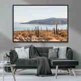 45193515-MGV-CV-36X24-Desert Cactus Wall Art Canvas Print, Framed Baja Coastline Art Picture Print, Coastal Desert Perfect Southwestern Minimalist Decor