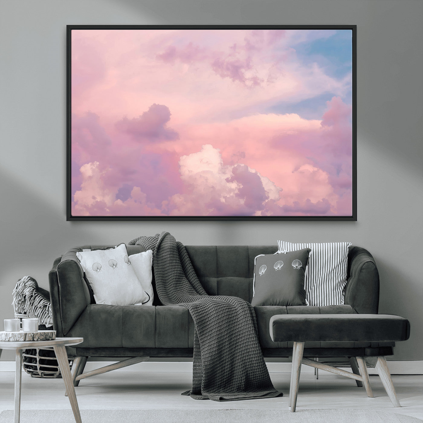 22874890-MGV-CV-36X24-Pastel Sky Wall Art Canvas Print, Framed Dreamy Cloudscape Art Picture Print, Sunset Glow Perfect Minimalist Serenity Decor