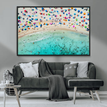 76172085-MGV-CV-36X24-Tropical Shoreline Wall Art Canvas Print, Framed Beach Relaxing Art Picture Print, Aerial Summer Perfect Coastal Vibrant Decor