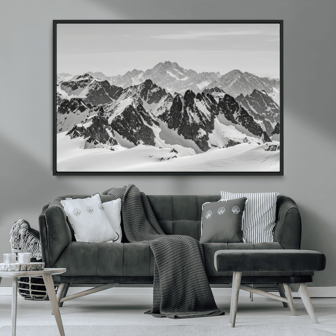 32399691-MGV-CV-36X24-Snowy Mountain Wall Art Canvas Print, Framed Mountain Peaks Art Picture Print, Alpine Mountains Perfect Minimalist Alpine Decor