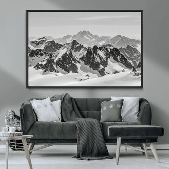 32399691-MGV-CV-36X24-Snowy Mountain Wall Art Canvas Print, Framed Mountain Peaks Art Picture Print, Alpine Mountains Perfect Minimalist Alpine Decor