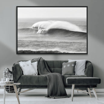 42544082-MGV-CV-36X24-Monochrome Seascape Wall Art Canvas Print, Framed Surf Wave Art Picture Print, Minimalist Ocean Perfect Moody Coastal Decor