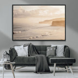 57669769-MGV-CV-36X24-Misty Coastal Wall Art Canvas Print, Framed Golden Sunset Art Picture Print, Serene Shoreline Perfect Tranquil Coastal Decor