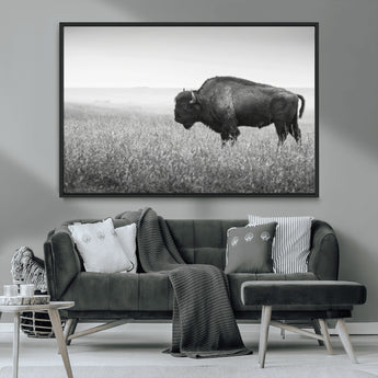 28435251-MGV-CV-36X24-Bison In Prairie Wall Art Canvas Print, Framed Rustic Wildlife Art Picture Print, Wild Buffalo Perfect Rustic Western Decor