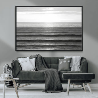 47305203-MGV-CV-36X24-Monochrome Ocean Wall Art Canvas Print, Framed Moody Ocean Art Picture Print, Calm Ocean Perfect Minimalist Coastal Decor Artwork