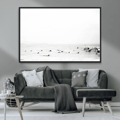38441169-MGV-CV-36X24-Monochrome Swimming Wall Art Canvas Print, Framed Ocean Horizon Art Picture Print, Moody Coastal Perfect Minimalist Coastal Decor