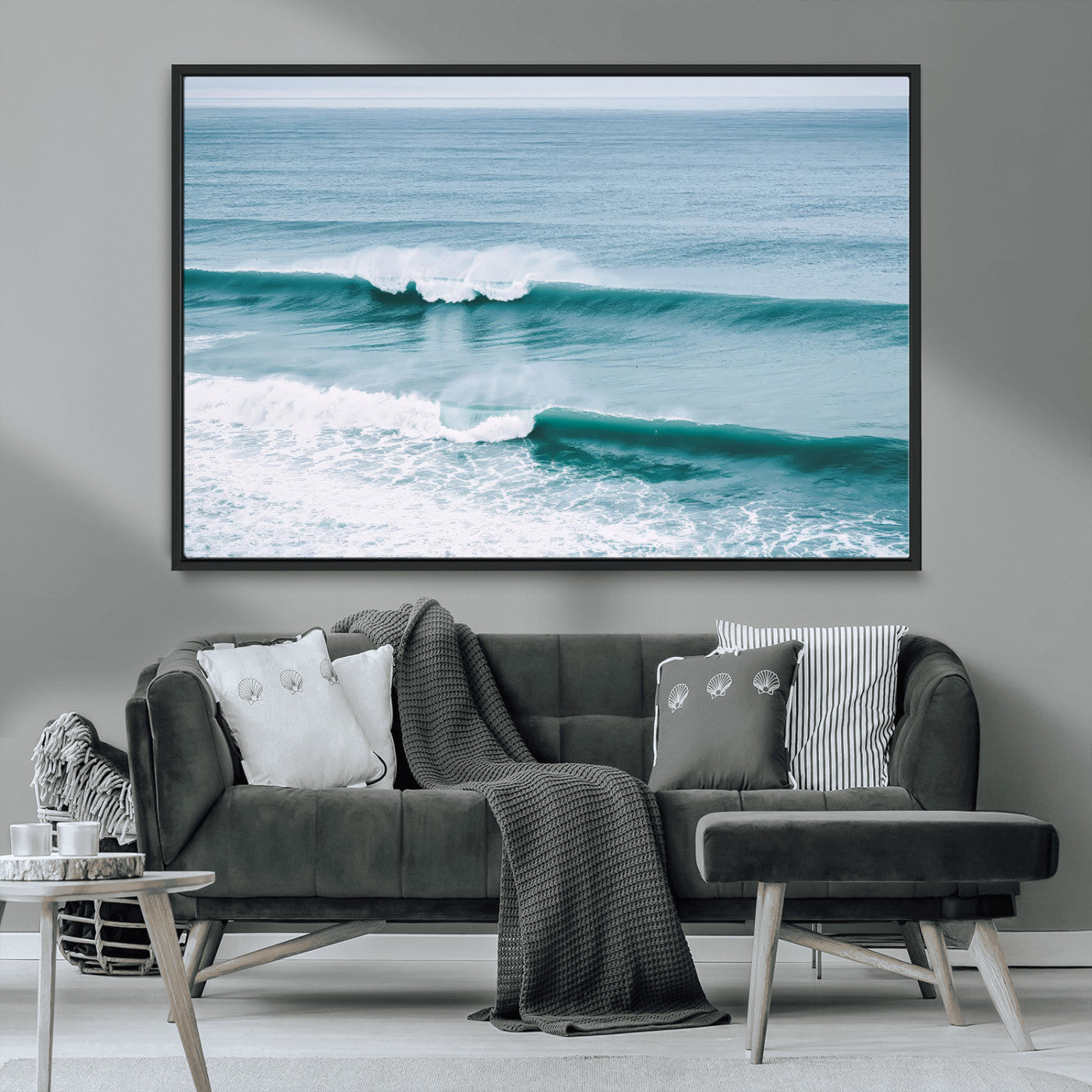 73692470-MGV-FC-36X24_Black-Ocean Swell Wall Art Canvas Print, Framed Surf Waves Art Picture Print, Blue Water Perfect Coastal Dynamic Decor Artwork
