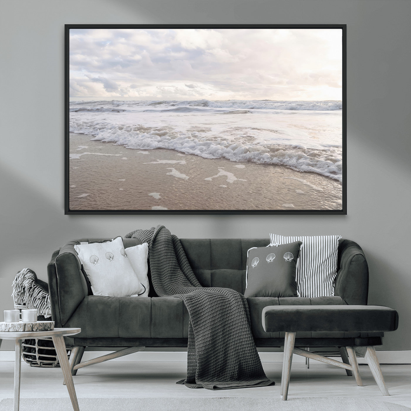 70596264-MGV-CV-36X24-Ocean Waves Wall Art Canvas Print, Framed Coastal Shoreline Art Picture Print, Sea Foam Perfect Coastal Minimalist Decor Artwork
