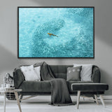 43671474-MGV-CV-36X24-Fish Swarm Wall Art Canvas Print, Framed Marine Life Art Picture Print, Shark Aerial Perfect Wildlife Coastal Decor Artwork