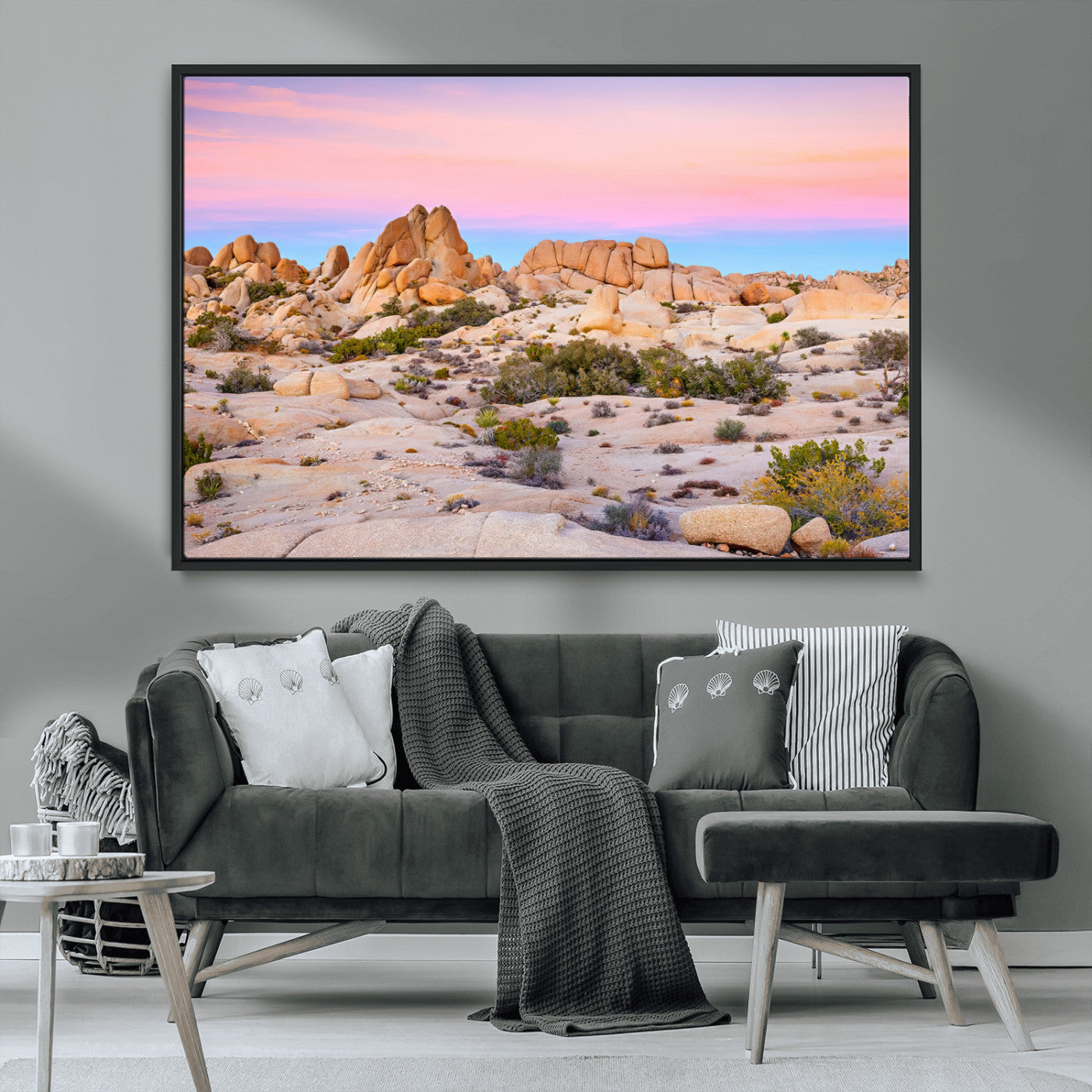 96167137-MGV-CV-36X24-Vibrant Sunset Sky Wall Art Canvas Print, Framed Joshua Tree Art Picture Print, Rugged Terrain Perfect Southwestern Boho Decor