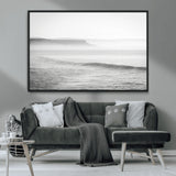 60635783-MGV-CV-36X24-Black White Seascape Wall Art Canvas Print, Framed Ocean Waves Art Picture Print, Misty Coastal Perfect Minimalist Coastal Decor