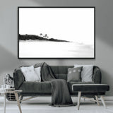 29611516-MGV-CV-36X24-Black White Beach Wall Art Canvas Print, Framed Palm Trees Art Picture Print, Monochrome Tropical Perfect Minimalist Coastal Decor
