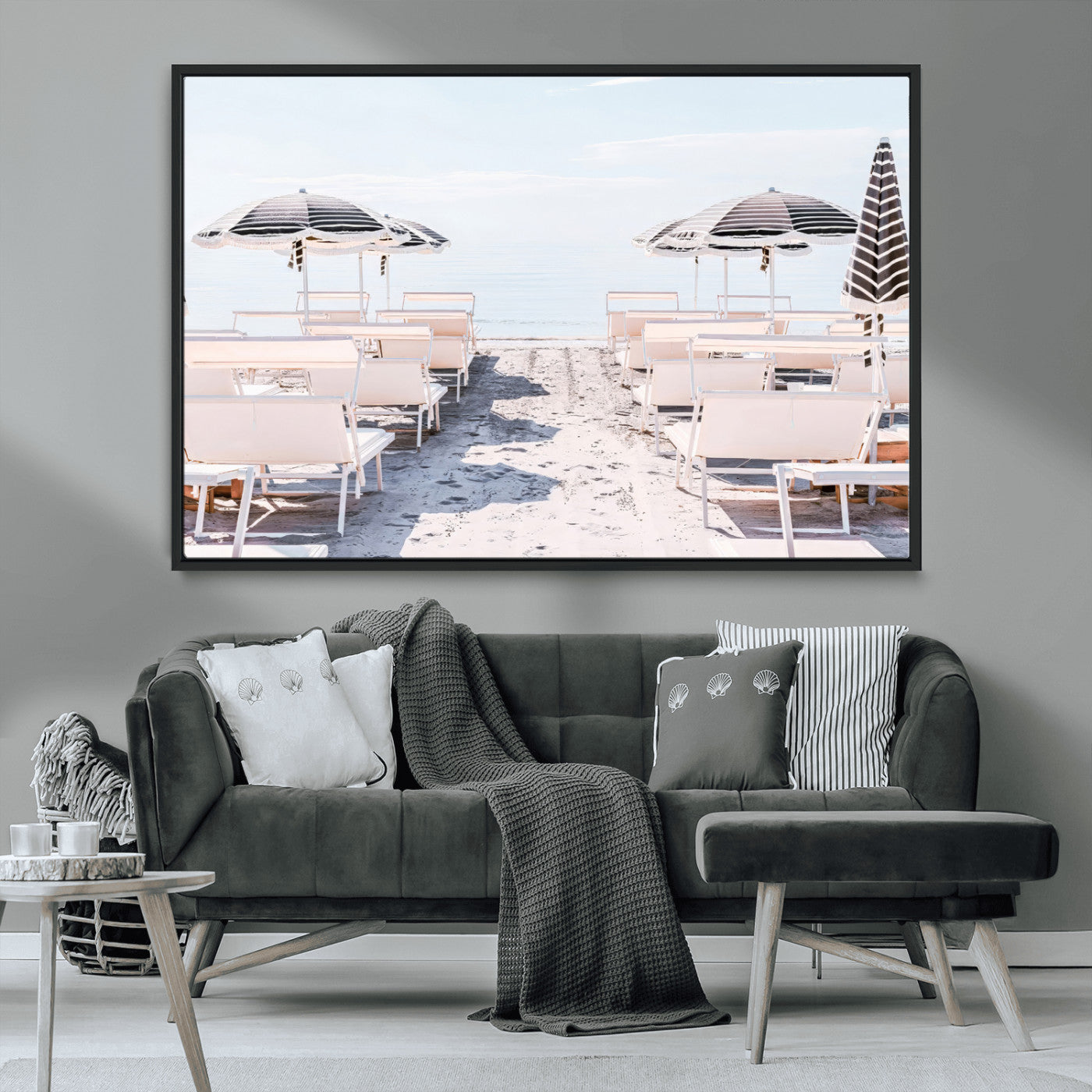 67623952-MGV-CV-36X24-Minimalist Beach Wall Art Canvas Print, Framed Pastel Sand Art Picture Print, Beach Aesthetic Perfect Coastal Minimalist Decor