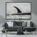 62314230-MGV-CV-36X24-Black White Surfboard Wall Art Canvas Print, Framed Minimalist Beach Art Picture Print, Surf Fin Perfect Minimalist Coastal Decor