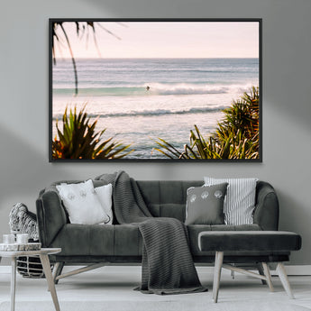 23287092-MGV-CV-36X24-Ocean Surfer Wall Art Canvas Print, Framed Coastal Surf Art Picture Print, Tropical Beach Perfect Tropical Coastal Decor Artwork