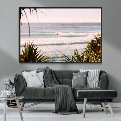 23287092-MGV-CV-36X24-Ocean Surfer Wall Art Canvas Print, Framed Coastal Surf Art Picture Print, Tropical Beach Perfect Tropical Coastal Decor Artwork