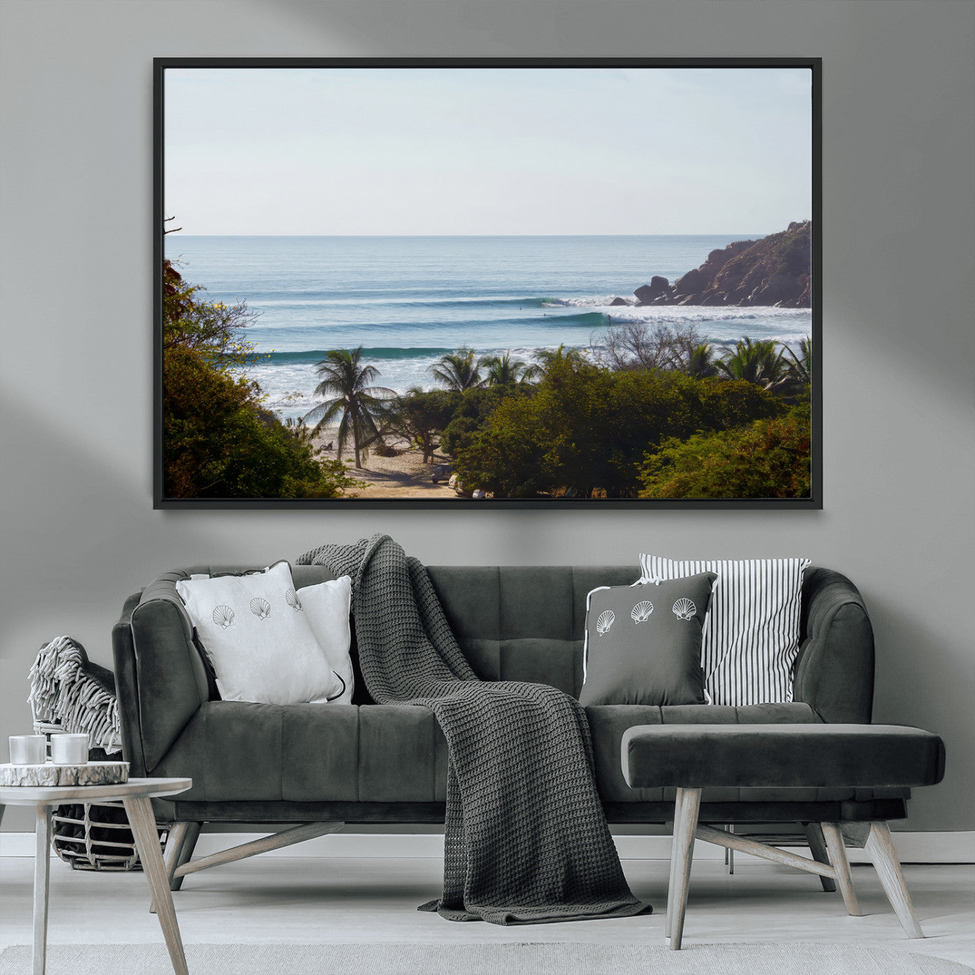 88336640-MGV-FC-36X24_Black-Tropical Beach Scene Wall Art Canvas Print, Framed Coastal Photography Art Picture Print, Ocean Horizon Art Perfect Coastal Boho