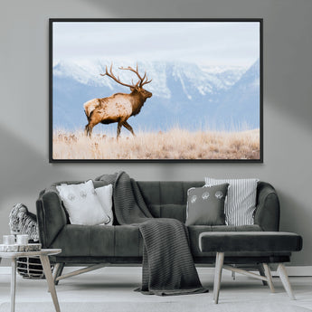 96024025-MGV-CV-36X24-Elk Photography Wall Art Canvas Print, Framed Mountain Wildlife Art Picture Print, Rustic Lodge Decor Perfect Rustic Lodge Decor